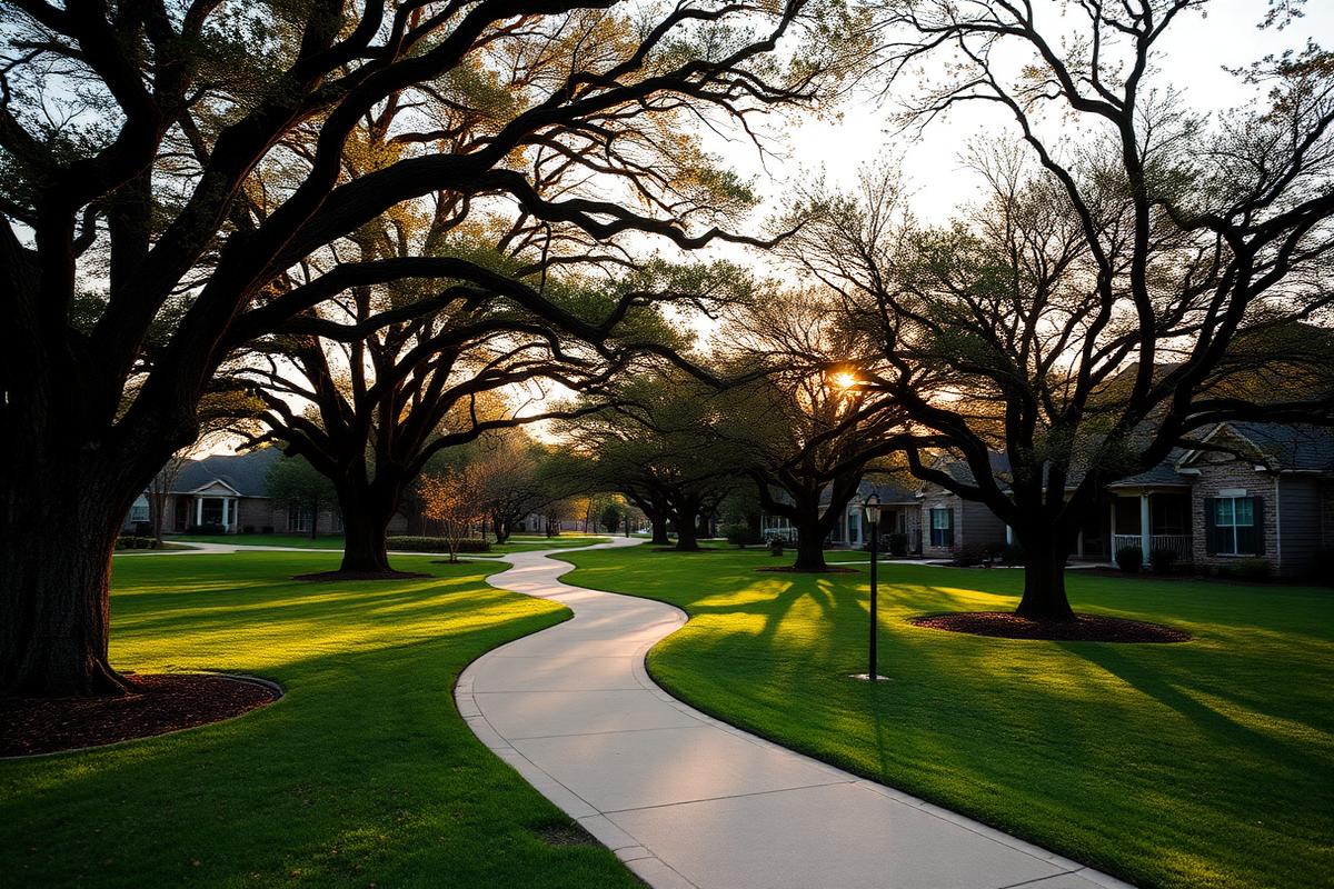 Placeholder photo: shaded walking trail through community green space